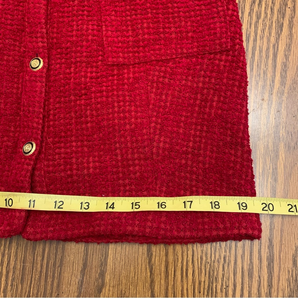 Zara Red Textured Long Sleeve V-neck Vintage Dress - Picture 10 of 15
